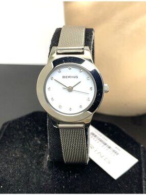 Bering Womens Watch 11125-000 Quartz White Dial 25mm Petite Mesh Stainless Steel